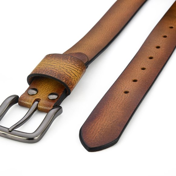 Vintage Leather Belt  For Men - Burnt Gold Full Grain  - Free Personalization - Picture 3 of 15